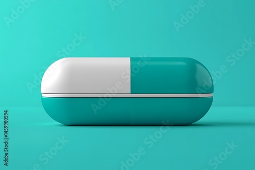 Vivid teal and white pill box mockup, clean and professional medical design, displayed in high definition