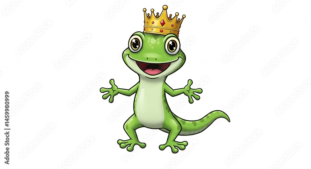 Fototapeta premium Smiling cartoon gecko with crown