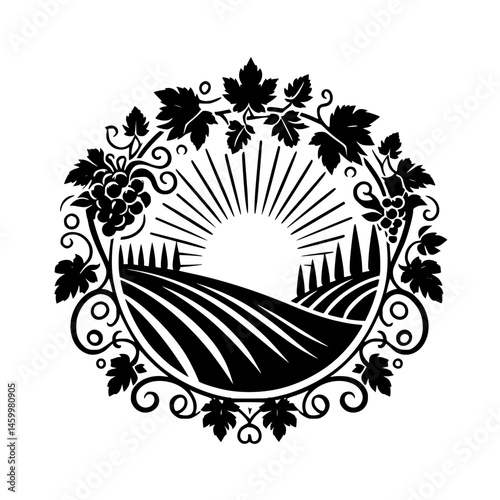 Elegant Black and White Vineyard Logo Design