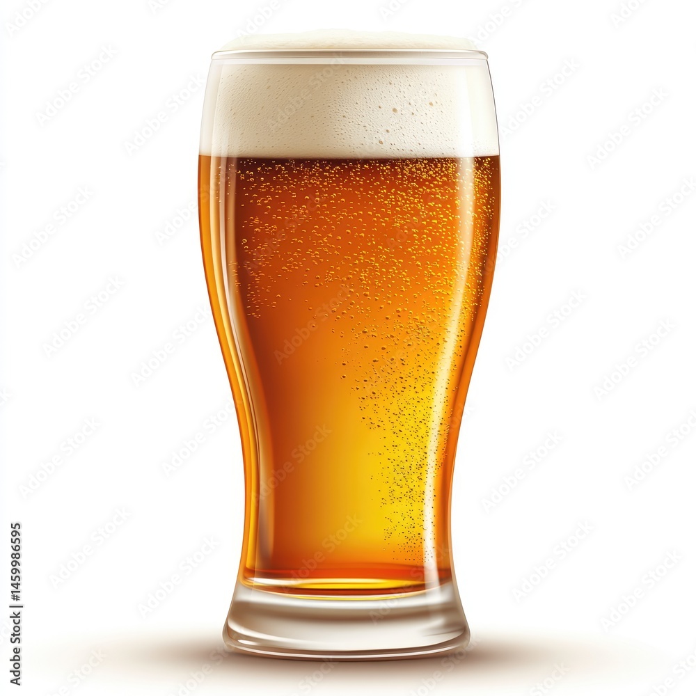 Light amber beer in a tall glass with frothy head Light amber beer in a tall glass with frothy head