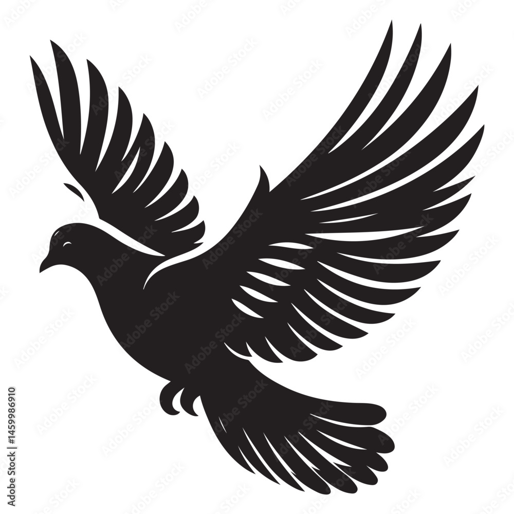 Fototapeta premium Flying dove silhouette vector art symbolizes peace and freedom in nature