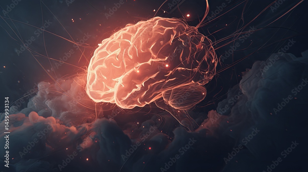 Fototapeta premium Ethereal Brain Floating in Sky Concept