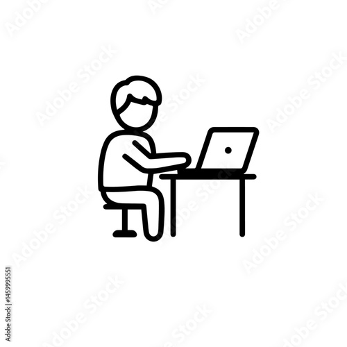 Student studying online at desk with laptop.  Young person learning remotely using computer technology.  Educational online learning concept perfect for university website or school brochure.
