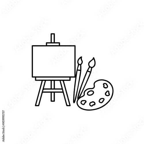 Art supplies, easel, brushes, and palette illustration  