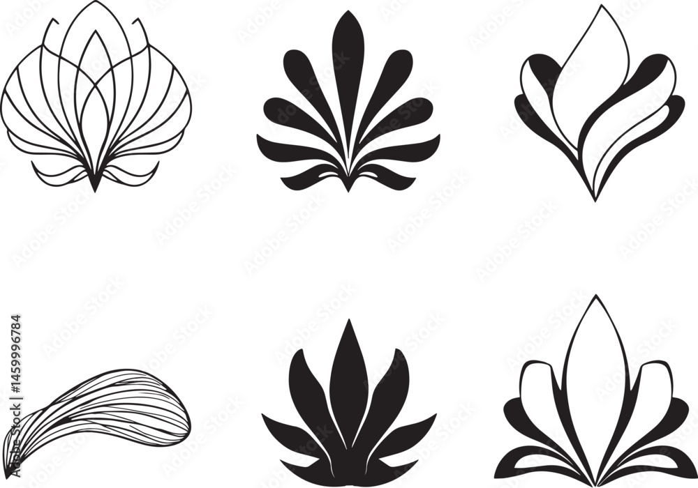 Obraz premium A set of vector elements, modern flat design with intricate black lines and futuristic aesthetics of sharp angles and smooth curves, simple two-dimensional shapes, soft dreamy atmosphere and high tech