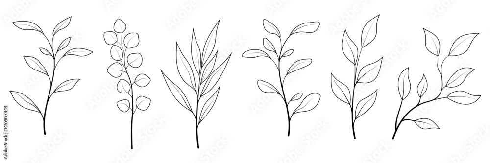 Naklejka premium Set of hand drawn plant branches
