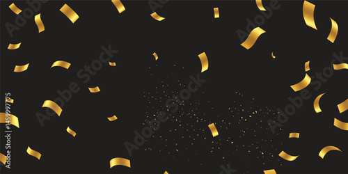 Golden Confetti Explosion on Black Canvas: A Luxury Design for New Year’s Eve and Celebration Posters. Glamour falling glitter. New year wallpaper .brochure template. Cover texture design.