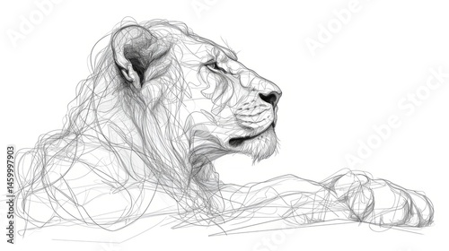 Minimalist Lion Pencil Sketch Drawing Simple elegant line artwork