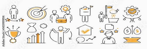 Business Success Icons: Goals, Teamwork, Growth, Achievement