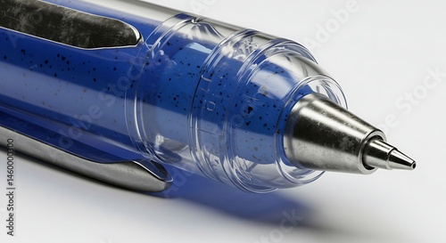 Ultra-detailed shot of classic pen showing ink and plastic texture.
