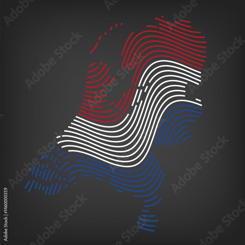Map of Netherlands from dynamic waves.  Map of Netherlands from lines colors of national flag on transparent background.  Global social network.  Futuristic background with dynamic waves. EPS10