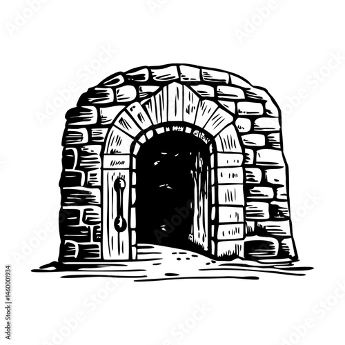 A dungeon entrance illustration in vintage style 