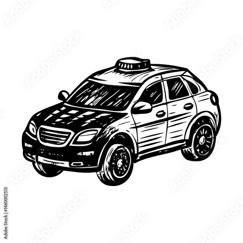 Police car illustration in vintage sketchy style  