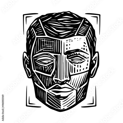 Vintage style illustration depicting facial recognition