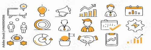Business Strategy Icons: Planning, Growth, & Teamwork