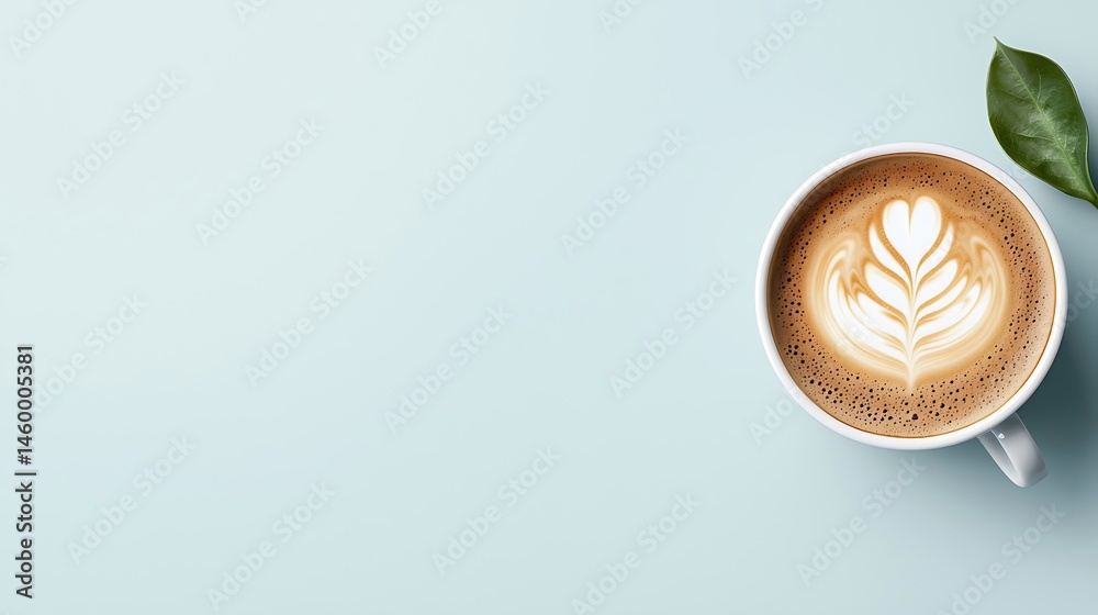 Isolated Flat White Coffee with Artistic Latte Art on Blue Background Isolated Flat White Coffee with Artistic Latte Art on Blue Background