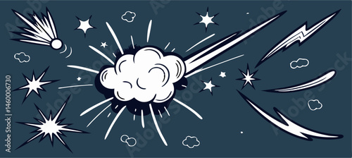 Comic Book Explosion, Impact, Stars, and Lightening