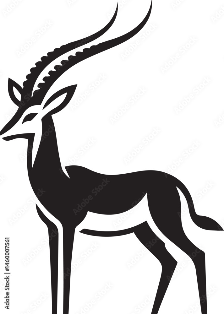 Fototapeta premium Stylized Black and White Gazelle Vector Illustration – Antelope Silhouette Logo Design