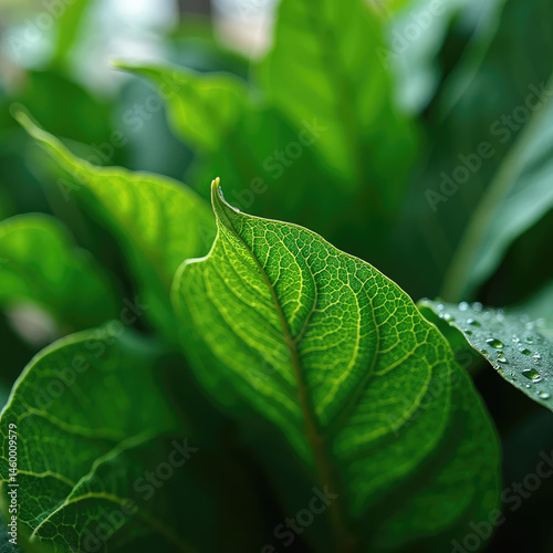 green leaf with water drops