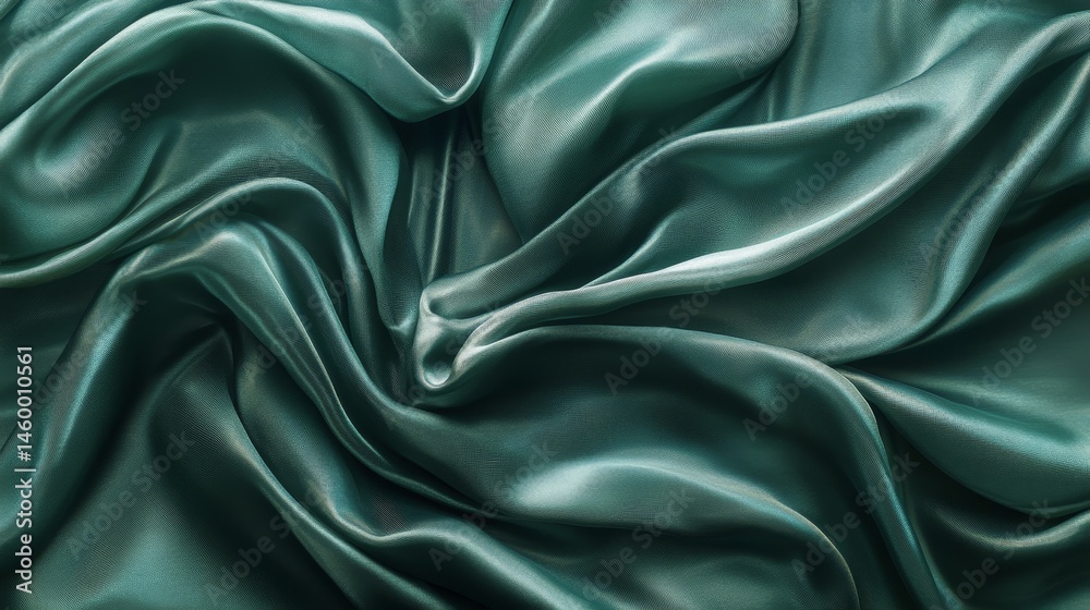 Obraz premium Deep teal silk fabric draped in luxurious folds.