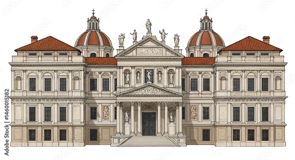 Obraz premium Baroque Cathedral Illustration - European Religious Architecture Drawing 
