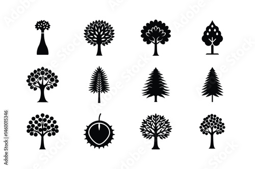 Elegant Tree Silhouette Icons Vector Set for Creatives