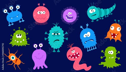 Colorful silhouette funny and scary monsters icons.