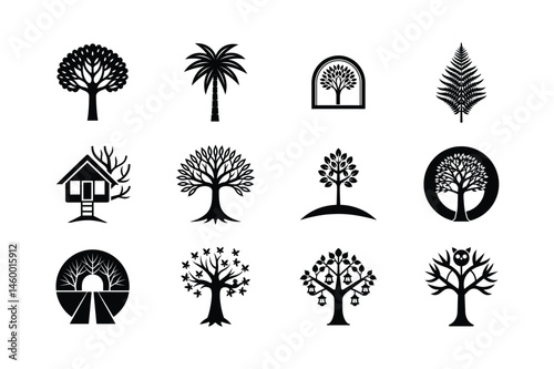 Tree Silhouette Icons Vector Set for Logos, Signs and Decor