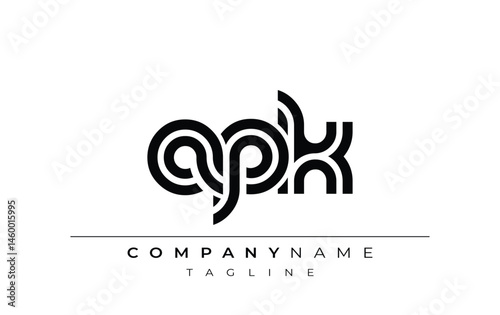 APK Creative Unique Modern Letter Logo Design. Stylized logo featuring a unique letter design, presenting abstract minimalist aesthetics and modern appeal.