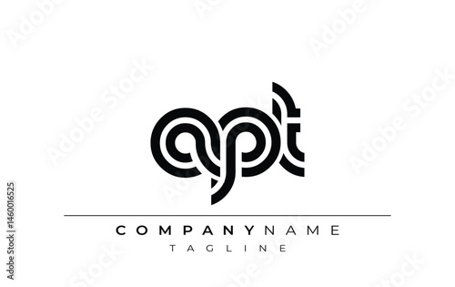APT Creative Unique Modern Letter Logo Design. Stylized logo featuring a unique letter design, presenting abstract minimalist aesthetics and modern appeal.