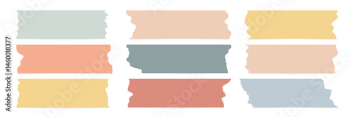 Set of ripped pastel masking tape pieces isolated. Torn adhesive tape stripes collection for scrapbooking, journaling, paper craft, planner, collage, bullet journal, photo mockup, child kids design