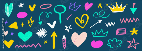 Hand-drawn Doodle Collection: Hearts, Crowns, Arrows, Stars