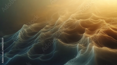 The image is a beautiful representation of ocean waves, with a mix of blue and yellow colors. The waves are depicted in a way that makes them look like they are moving and changing constantly