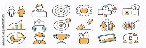 Business Goal Icons: Teamwork, Strategy, Success