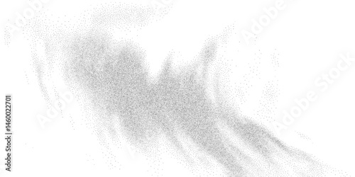 Monochrome stippling trail in dispersed dot wave and mist texture. Floating grain particles in abstract fluid composition. Vector illustration