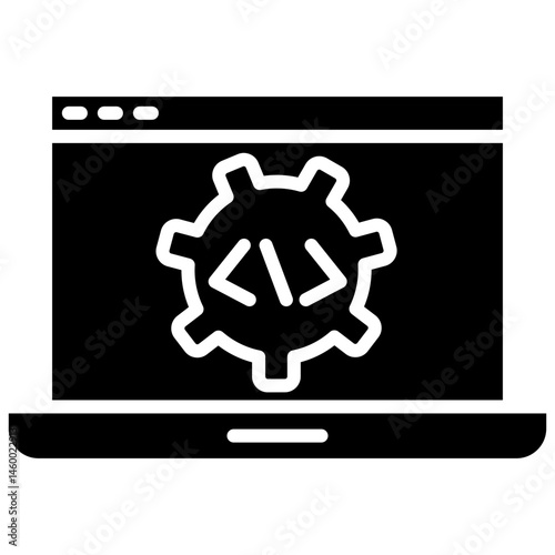 Programmable Automation Glyph Icon, Programmable Automation Icon – Industrial Robot, Smart Factory, CNC Machine Symbol
