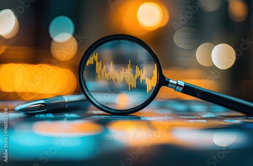 Financial analysis with magnifying glass