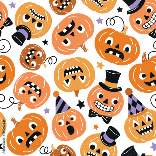 Seamless vector pattern with cute retro Halloween pumpkins. EPS 10 vector file. Perfect for textile, wallpaper or nursery print design.