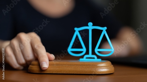 Scales of Justice Miniature with Person in Legal Decision Concept Symbol of Balance and Equality