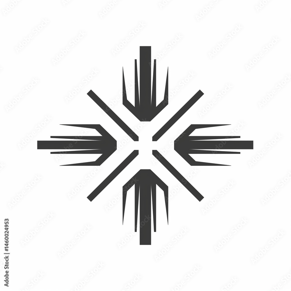Minimalist tech symbol. Abstract geometric design with futuristic arrow elements and symmetrical form. Minimalist tech symbol. Abstract geometric design with futuristic arrow elements and symmetrical form.
