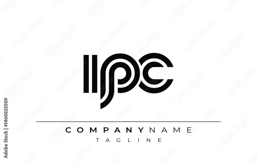 Fototapeta premium IPC Creative Unique Modern Letter Logo Design. Stylized logo featuring a unique letter design, presenting abstract minimalist aesthetics and modern appeal.