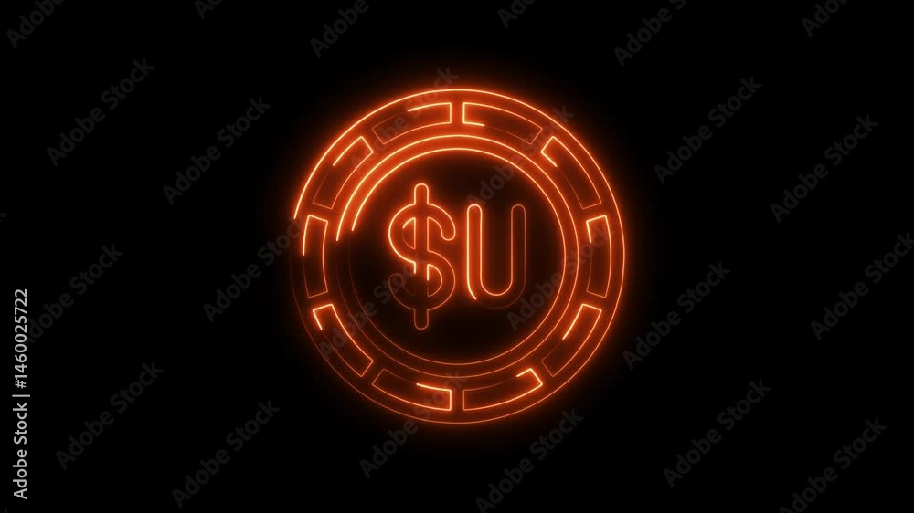 Bright neon glowing cryptocurrency coin animation on black background for tech and finance