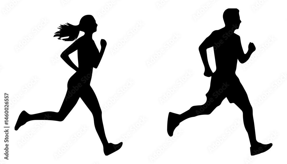Obraz premium Man and woman walk and run icon set. male and female symbol