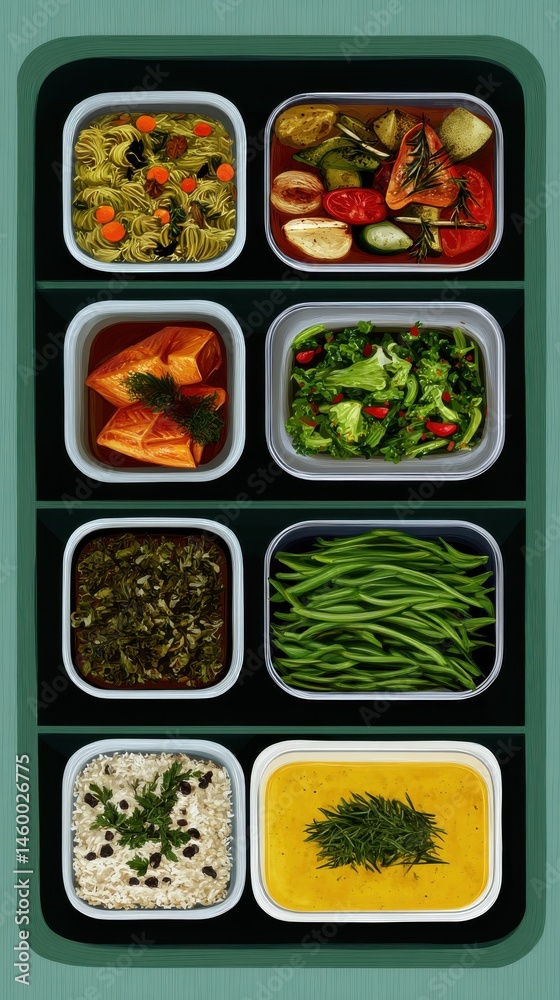 Healthy Meal Prep Containers in Fridge Shelf with Assorted Nutritious Food Choices for Balanced Diet and Vegetarian Options Healthy Meal Prep Containers in Fridge Shelf with Assorted Nutritious Food Choices for Balanced Diet and Vegetarian Options
