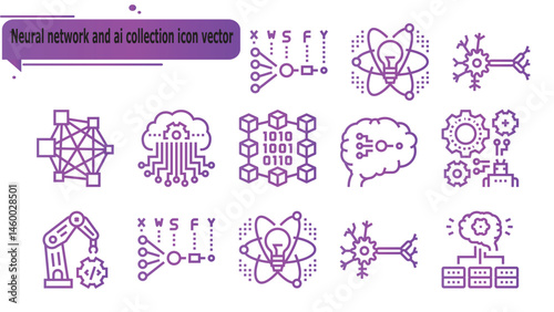 Neural network and ai collection icon vector
