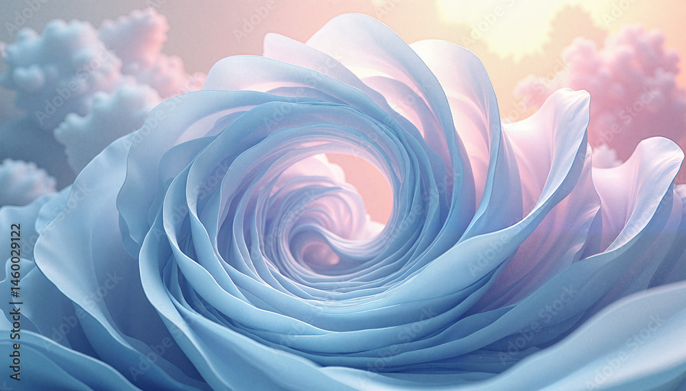 Abstract Digital Art of a Blue Spiral Rose Against a Soft Background