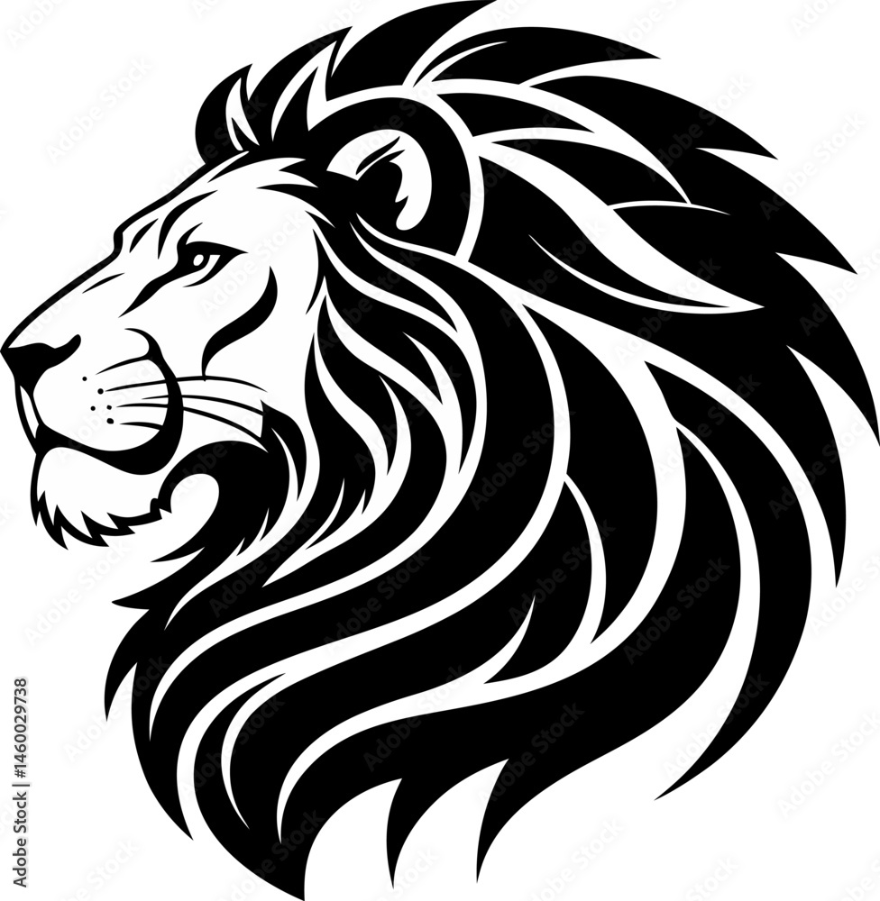 custom made wallpaper toronto digitalBlack and white illustration of a roaring lion head, Detailed Lion Head Illustration in Black and White, a lion head roaring with its mouth open in a simple look a logo silhouette vector illustration