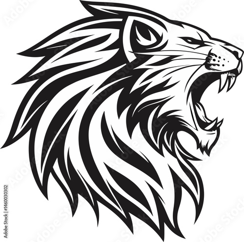 Wallpaper Mural Black and white illustration of a roaring lion head, Detailed Lion Head Illustration in Black and White, a lion head roaring with its mouth open in a simple look a logo silhouette vector illustration Torontodigital.ca