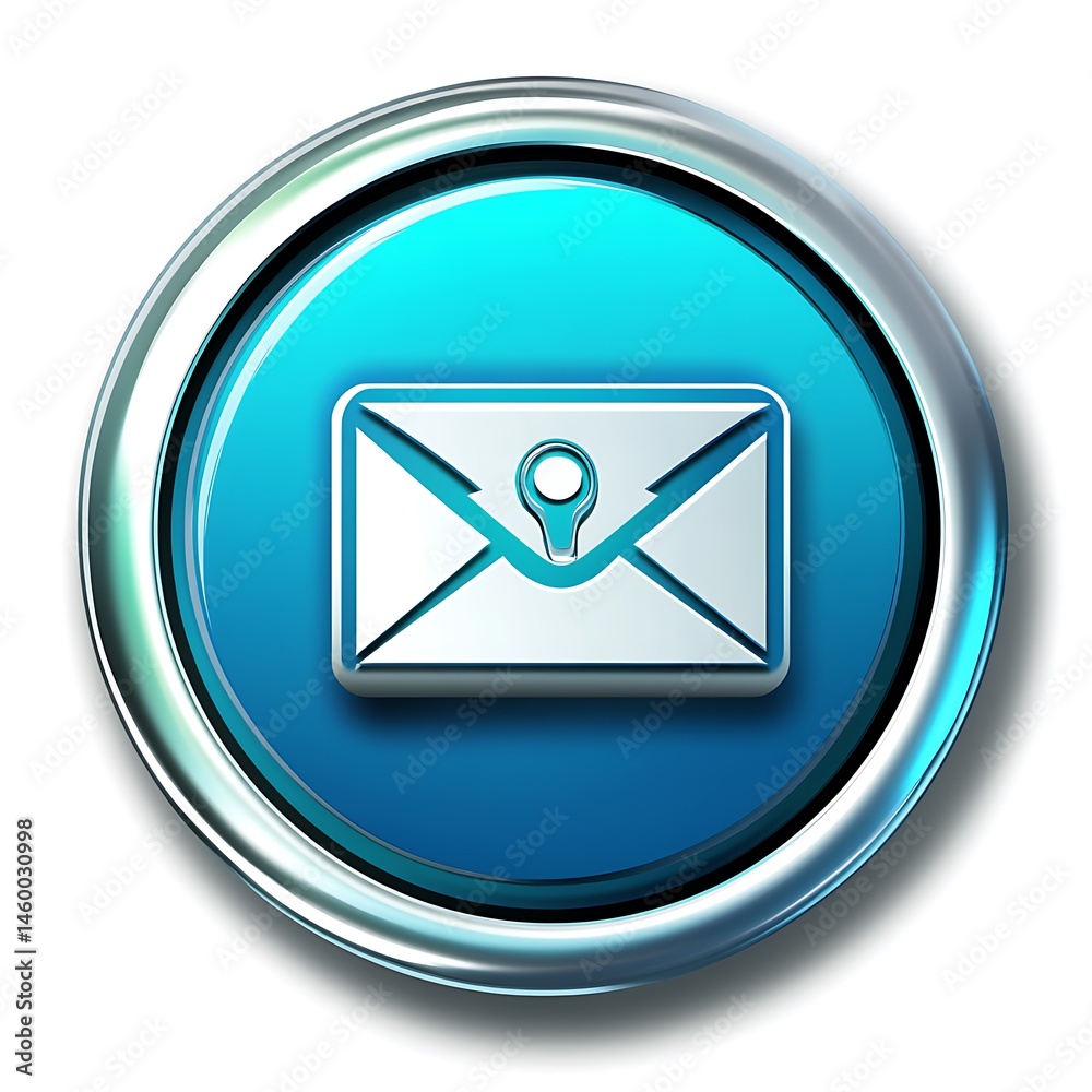 Shiny Blue Email Notification Icon for Website or App Design with Modern Metal Border Detail. Shiny Blue Email Notification Icon for Website or App Design with Modern Metal Border Detail.