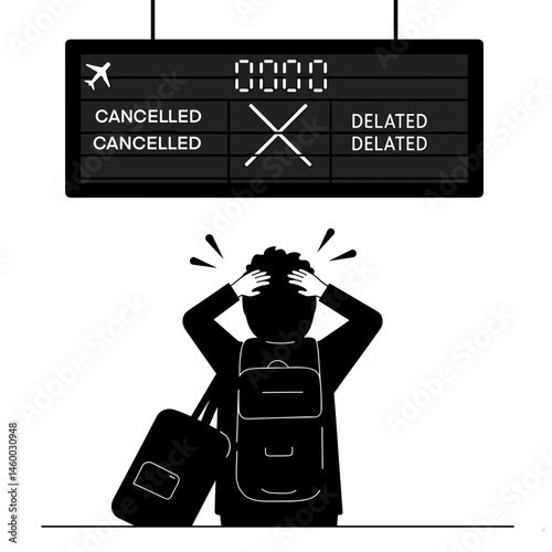 Frustrated traveler reacts to flight delay at airport terminal  
